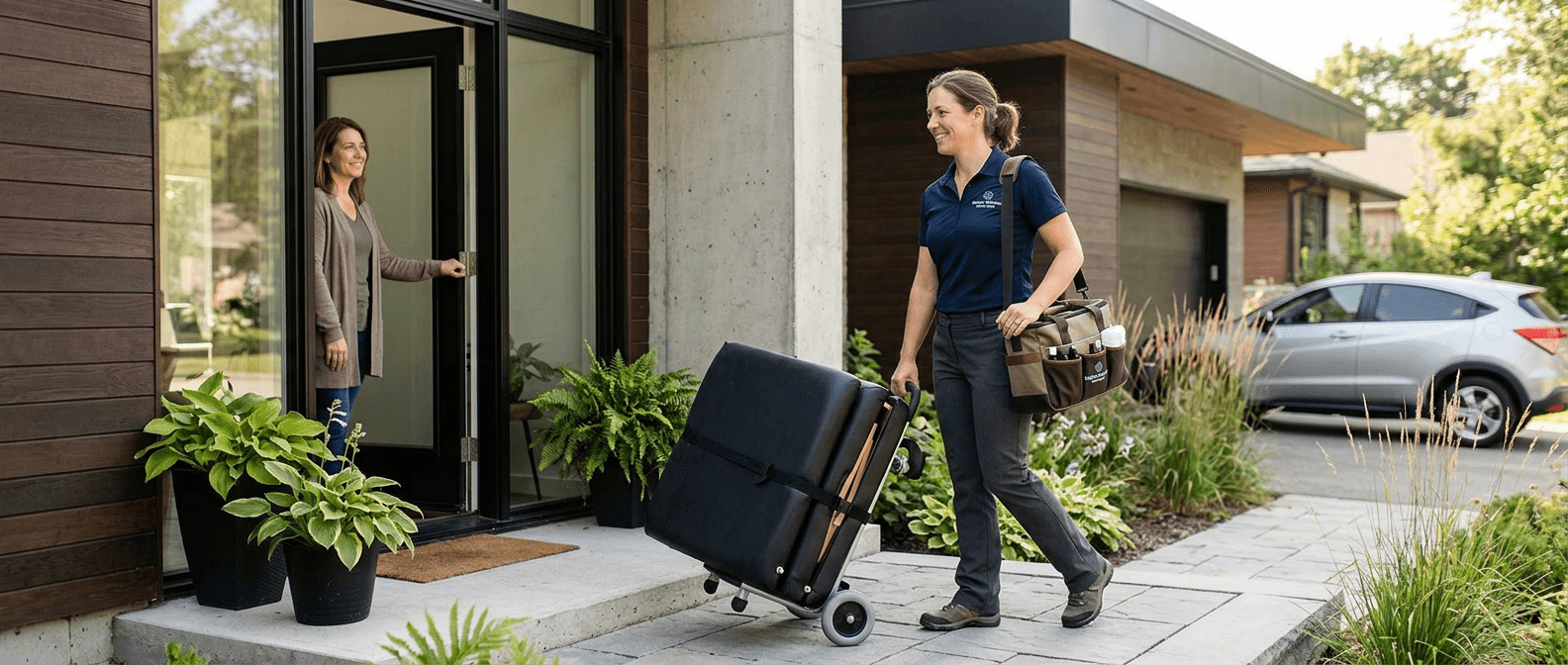 HyperTherapy mobile massage therapist arriving at client home